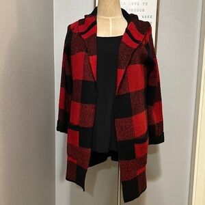 Christopher & Banks Red and Black Plaid Cape